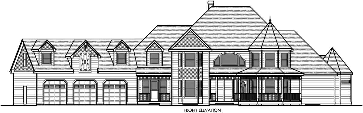 House rear elevation view for 10067 Victorian House Plans, Country Kitchen House Plans, Bonus Room Over Garage