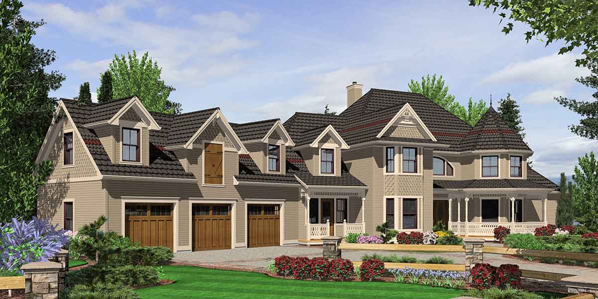 House front color elevation view for 10067 Victorian House Plans, Country Kitchen House Plans, Bonus Room Over Garage