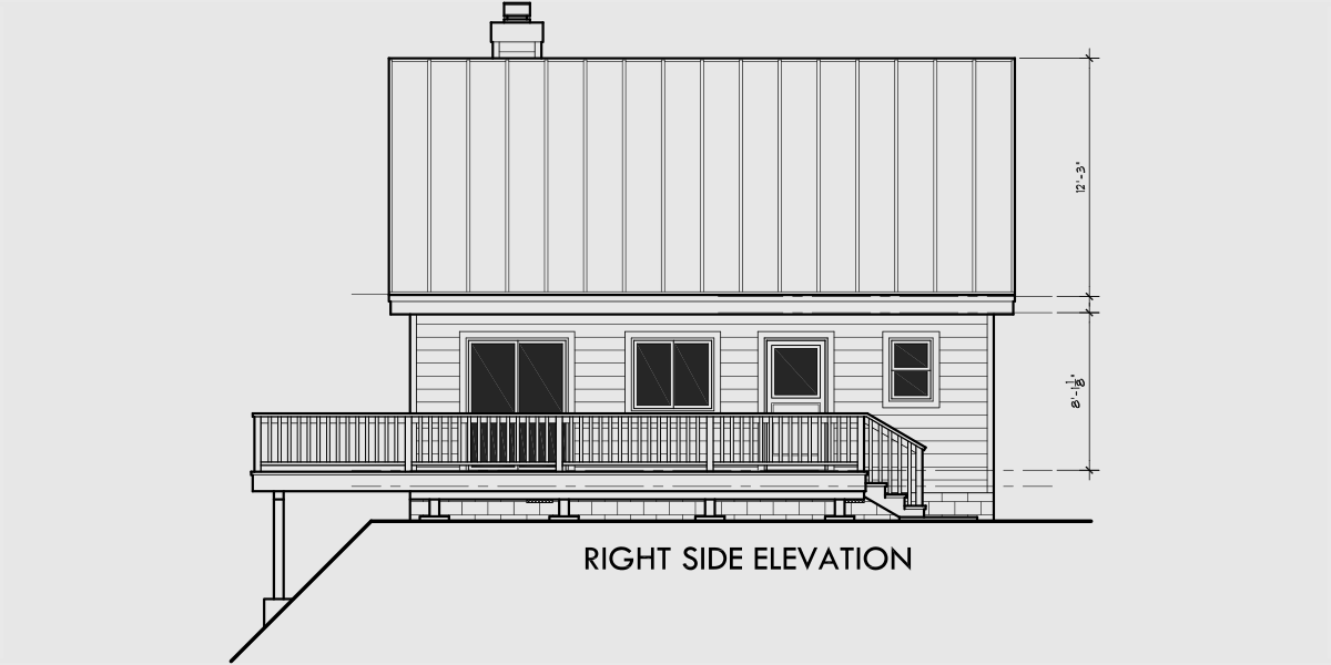 House rear elevation view for 10036-fb Small A-Frame house plans, house plans with great room, house plans with loft, house plans with wrap around porch, 10036
