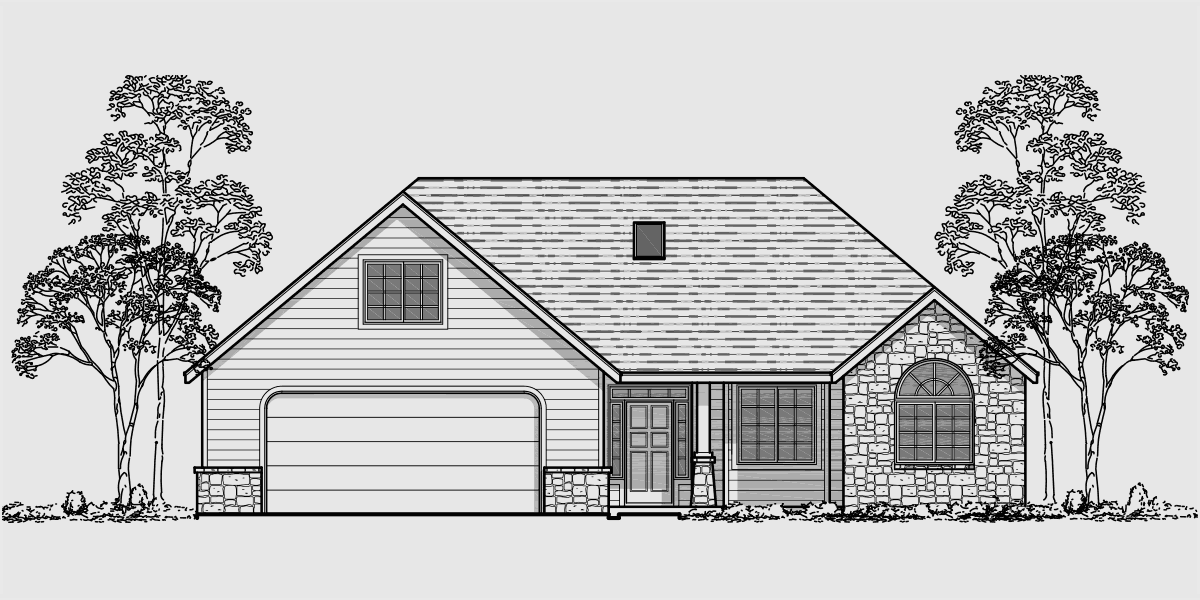 House rear elevation view for 10059 One Story House Plans, house plans with bonus room over garage, house plans with shop, 10059