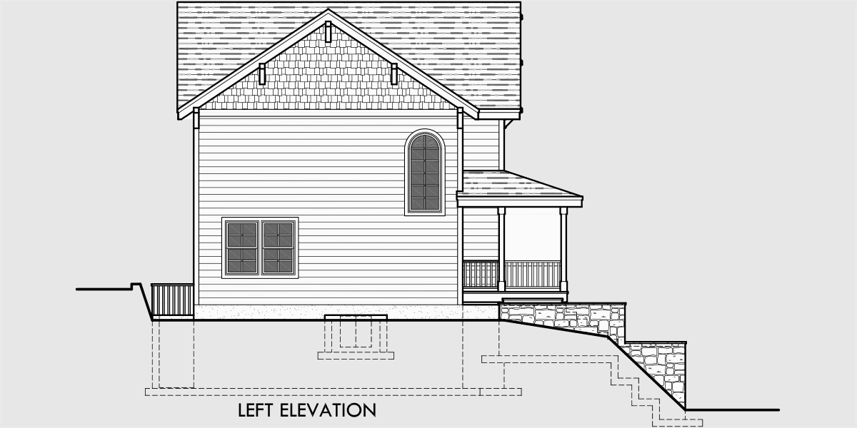 House side elevation view for 10060 Daylight basement Craftsman featuring Wrap Around Porch, Large Kitchen Island, 3 bedrooms, Two car garage, Shop w/ rear access