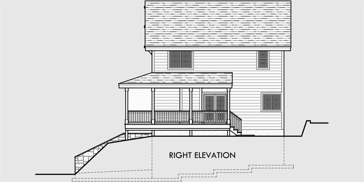 House rear elevation view for 10060 Daylight basement Craftsman featuring Wrap Around Porch, Large Kitchen Island, 3 bedrooms, Two car garage, Shop w/ rear access