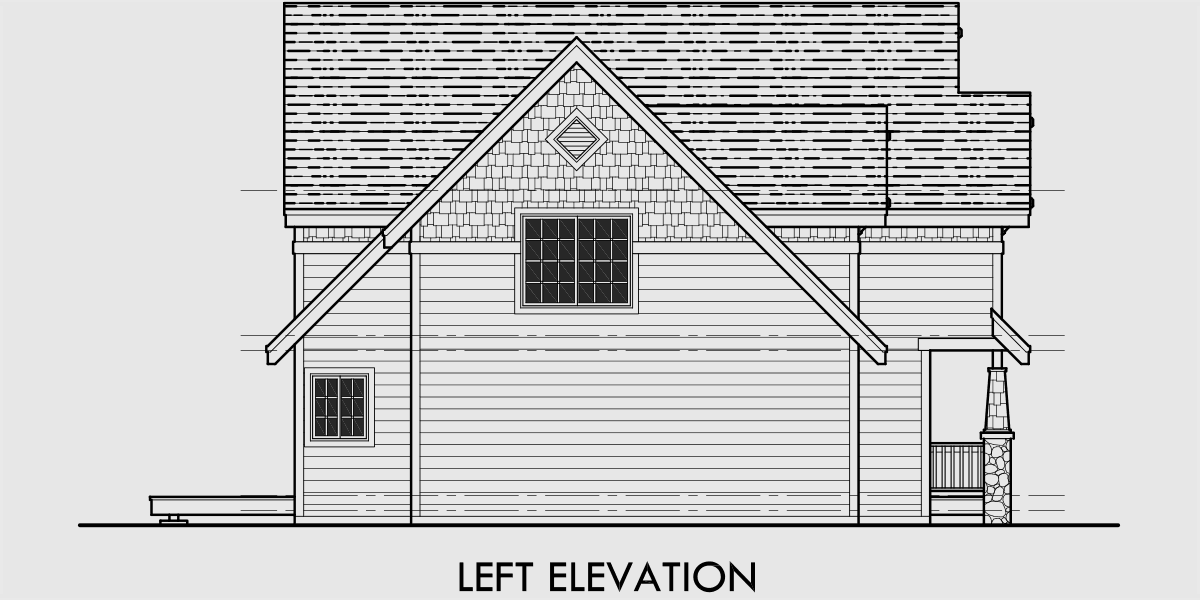 House side elevation view for 10025 Craftsman house plans, house plans with bonus room over garage, narrow lot house plans, 40 x 40 house plans, 10025