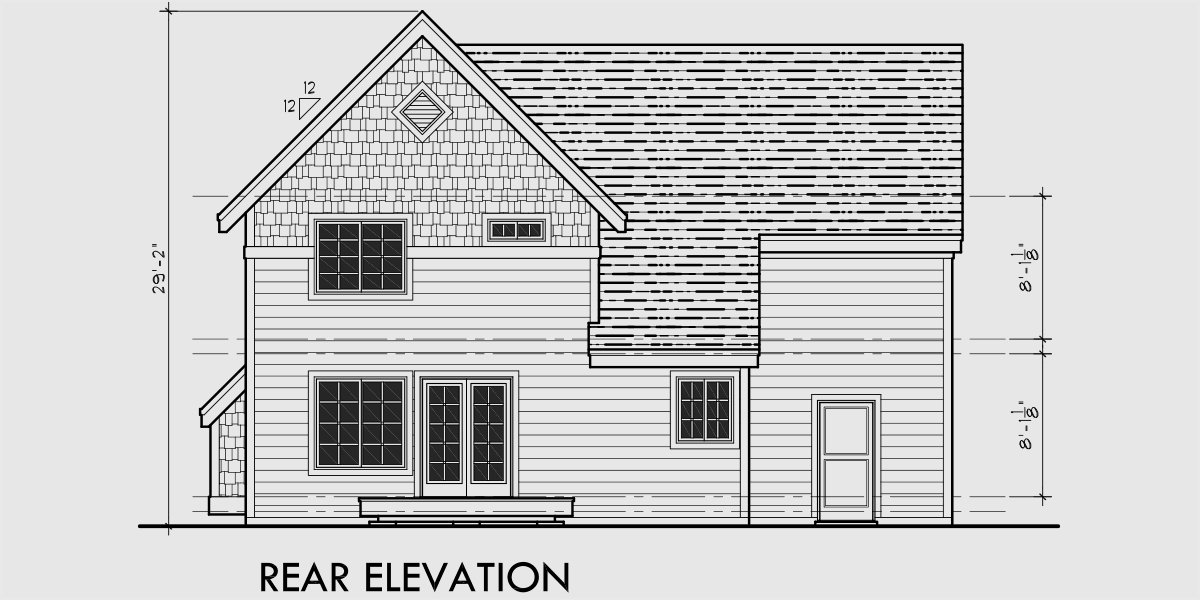 House front drawing elevation view for 10025 Craftsman house plans, house plans with bonus room over garage, narrow lot house plans, 40 x 40 house plans, 10025