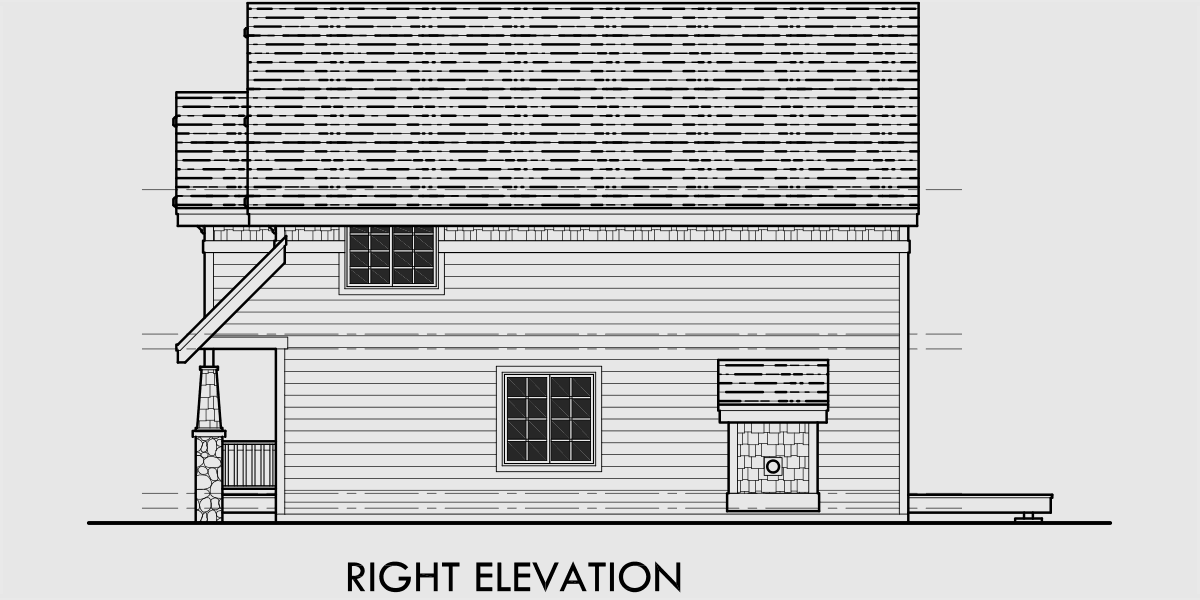 House rear elevation view for 10025 Craftsman house plans, house plans with bonus room over garage, narrow lot house plans, 40 x 40 house plans, 10025
