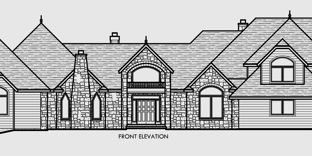 House front color elevation view for 10080 Luxury house plans, master on the main house plans, house plans with side garage, house plans with basement, house plans with loft, house plans with 4 car garage, 10080