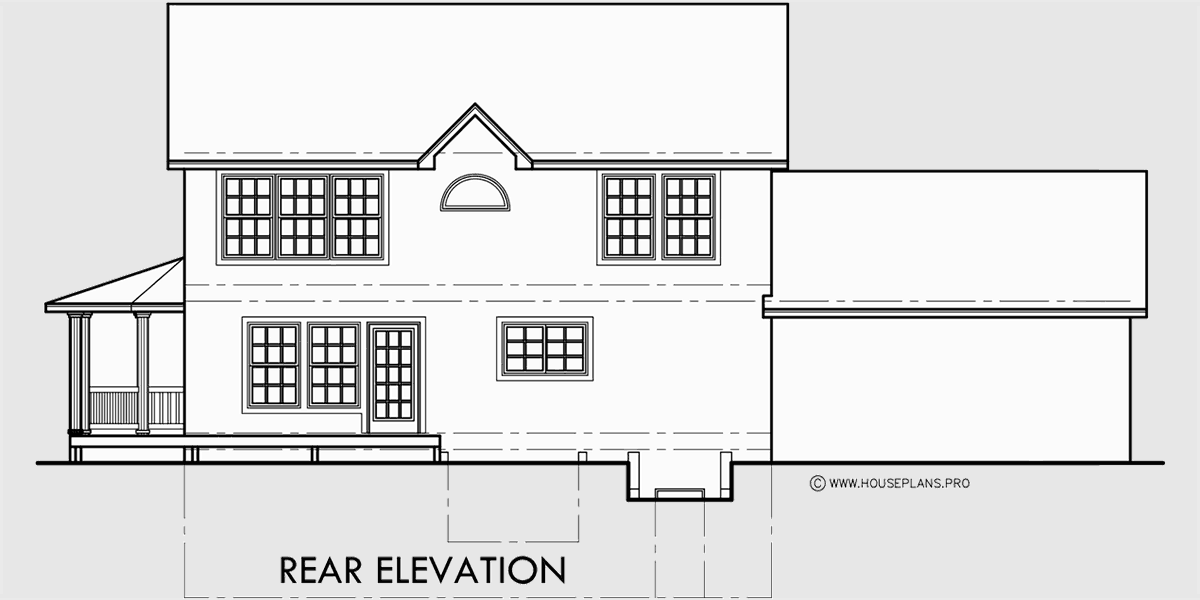 House front drawing elevation view for 9999 Country Farm house, Wrap around Porch 3 Bedrooms side garage, 9999