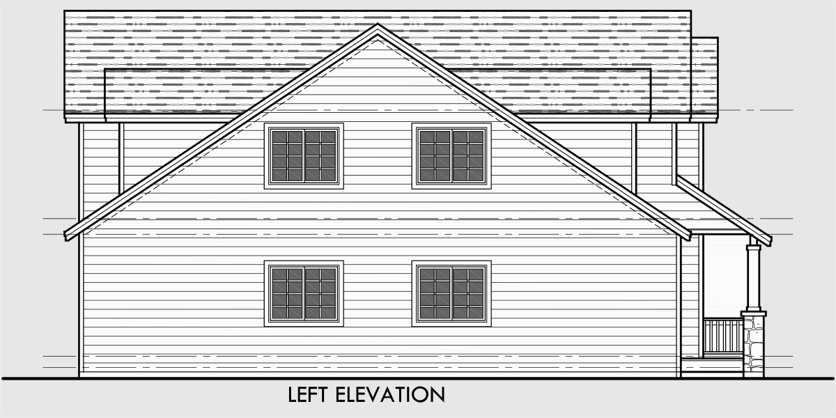 House side elevation view for 10103 Narrow lot house plans, house plans with tandem garage, house plans with bonus room, narrow house plans, 10103