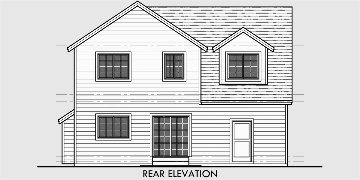House front drawing elevation view for 10103 Narrow lot house plans, house plans with tandem garage, house plans with bonus room, narrow house plans, 10103