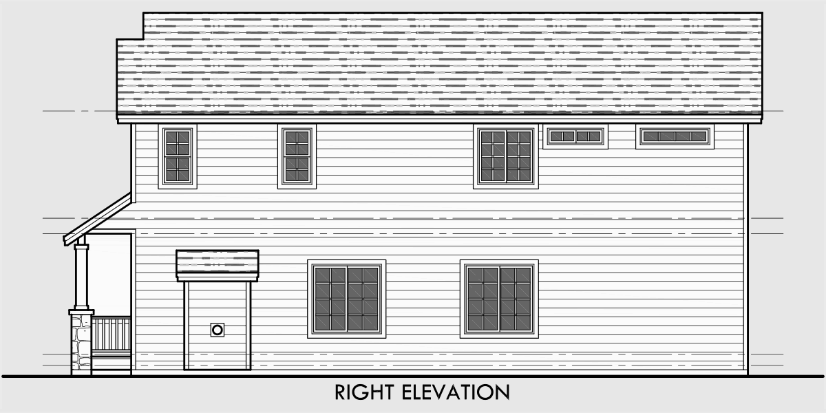 House rear elevation view for 10103 Narrow lot house plans, house plans with tandem garage, house plans with bonus room, narrow house plans, 10103