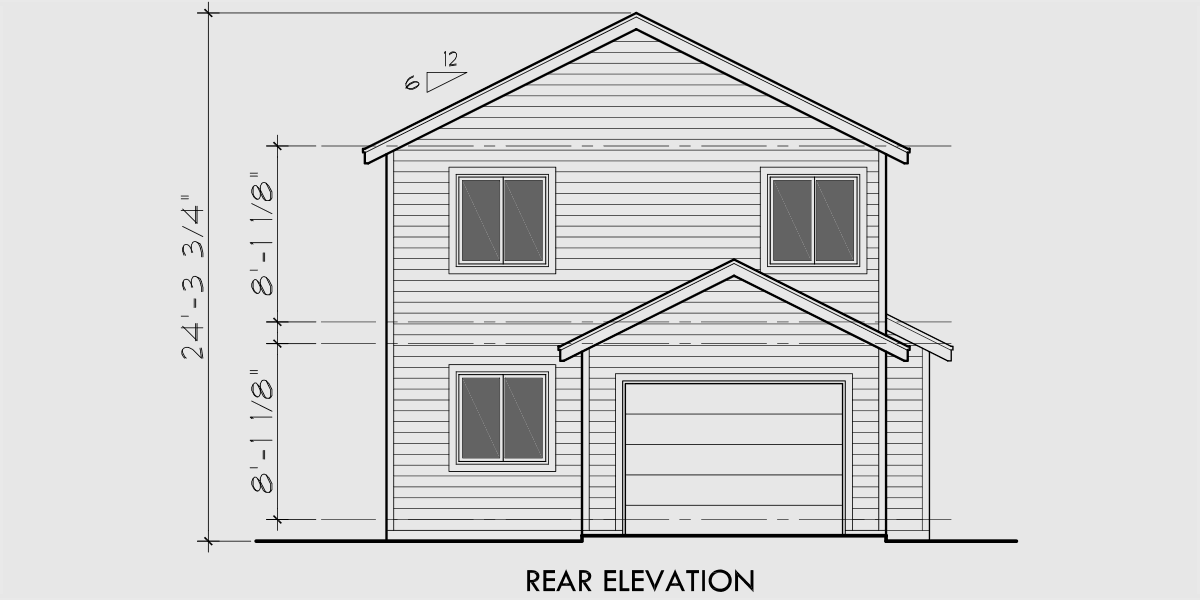 House front drawing elevation view for 9984 Narrow lot house plans, house plans with rear garage, small lot house plans, 9984