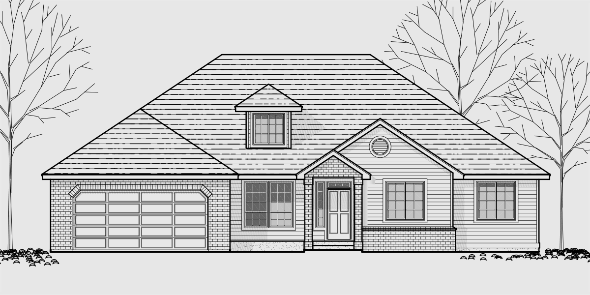 House front drawing elevation view for 9933 House plans, single level house plans, house plans with bonus room, one story house plans, 9933