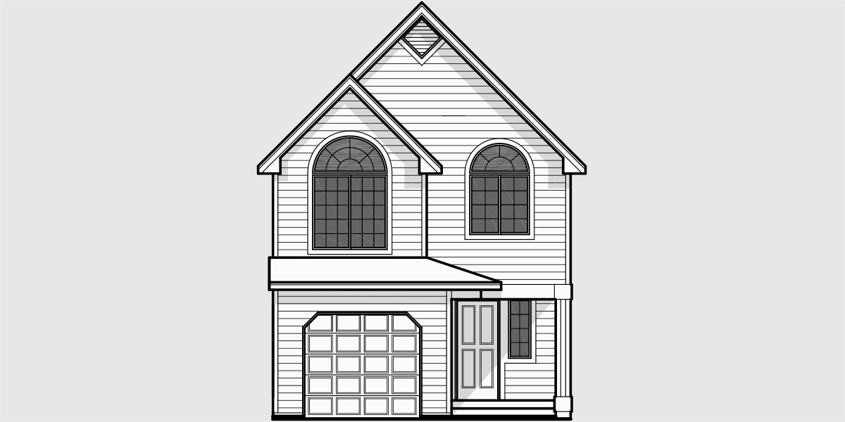 House front color elevation view for 9920 Narrow lot house plans, small lot house plans, 20 ft wide house plans, affordable house plans, 9920