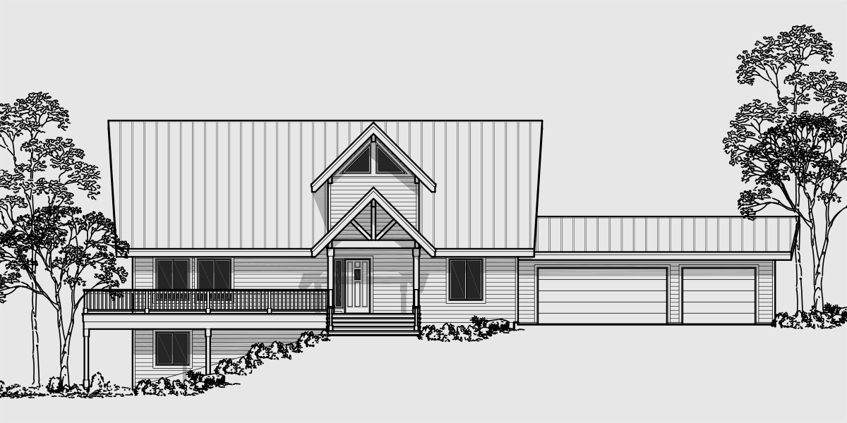 House front drawing elevation view for 9948 Amazing A-Frame House Plan, Central Oregon House Plan, 5 bedrooms