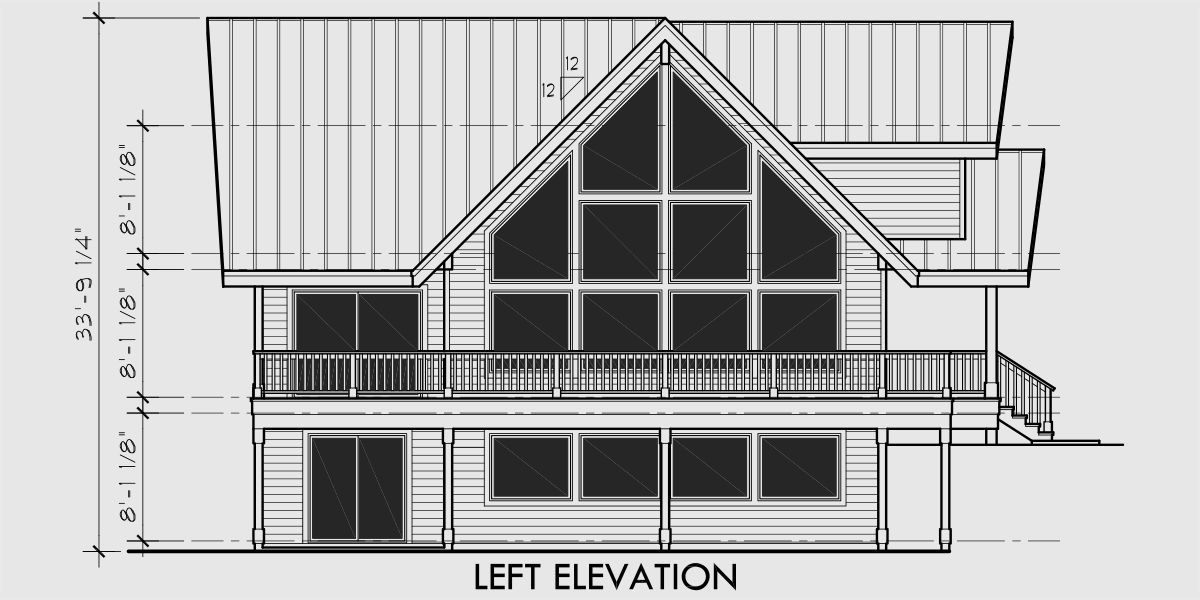 House side elevation view for 9948 Amazing A-Frame House Plan, Central Oregon House Plan, 5 bedrooms