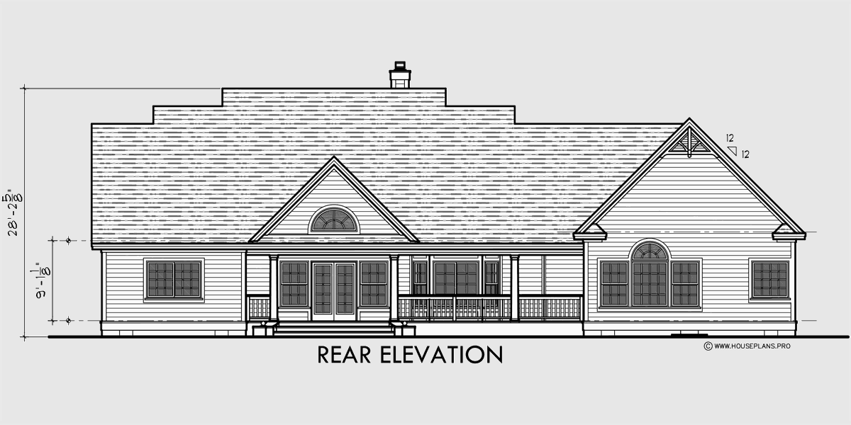 House front drawing elevation view for 10088 colonial house plans dormers bonus room over garage single level one story ranch house plan 3 car side load garage 4 bedroom great room nook covered porch patio