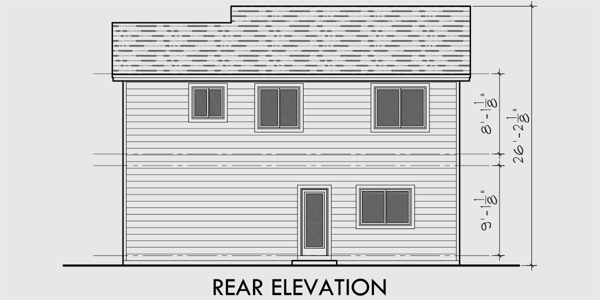 House front drawing elevation view for 10094 Narrow lot house plans, small lot house plans, 3 bedroom house plans, 10094