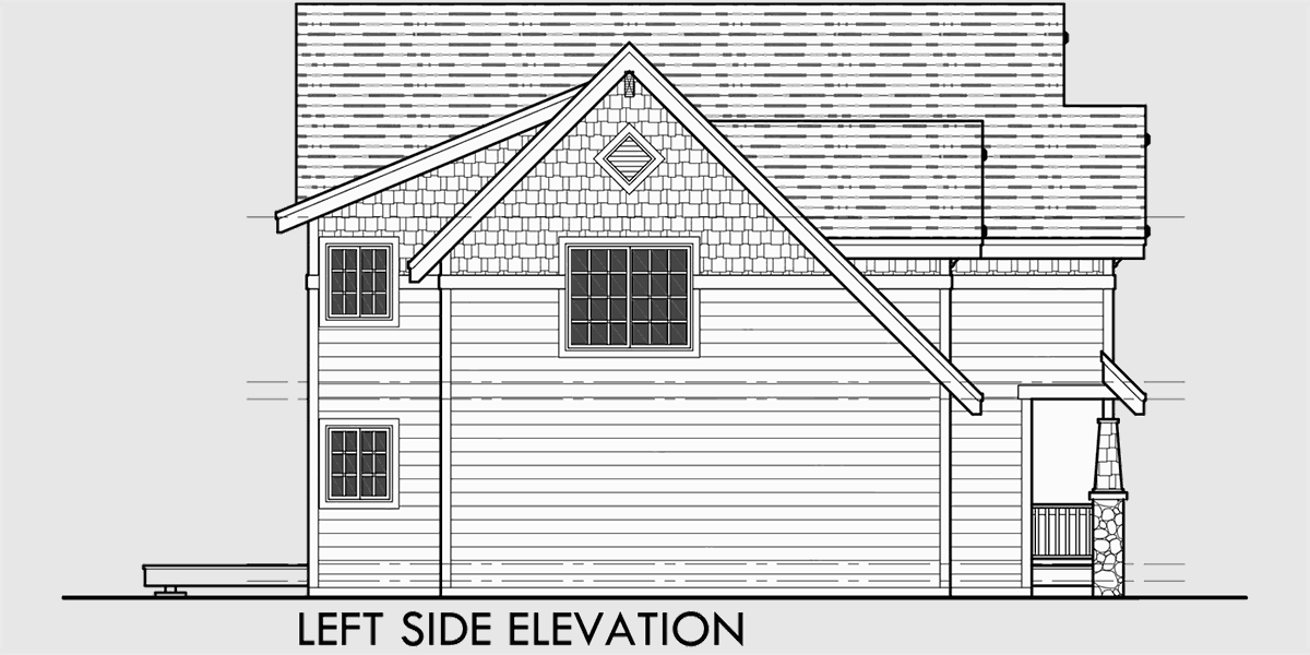 House side elevation view for 10104 Craftsman house plans, house plans with bonus room, 40 x 40 house plans, narrow lot house plans, 10104