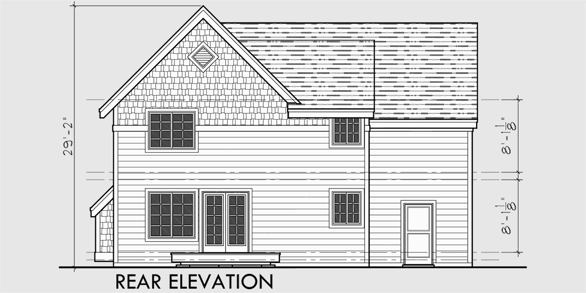 House front drawing elevation view for 10104 Craftsman house plans, house plans with bonus room, 40 x 40 house plans, narrow lot house plans, 10104