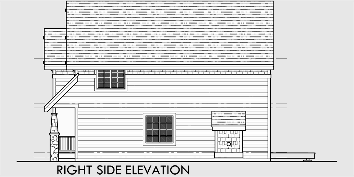 House rear elevation view for 10104 Craftsman house plans, house plans with bonus room, 40 x 40 house plans, narrow lot house plans, 10104