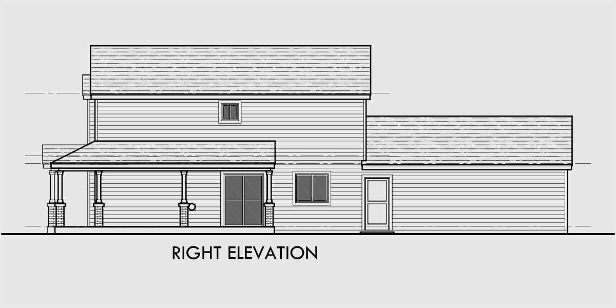 House side elevation view for 10061 Two story house plans, narrow lot house plans, rear garage house plans, 4 bedroom house plans, 10061