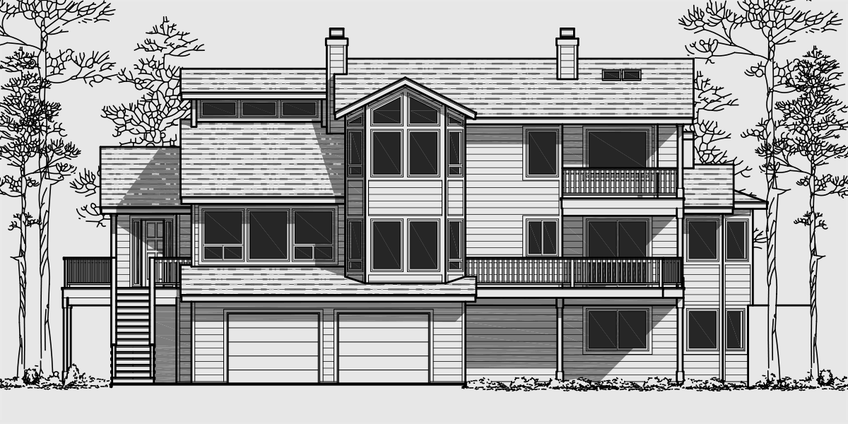 House side elevation view for 10048 View house plans, sloping lot house plans, multi level house plans, luxury master suite plans, house plans with daylight basement, 10048