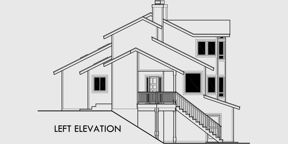 House rear elevation view for 10048 View house plans, sloping lot house plans, multi level house plans, luxury master suite plans, house plans with daylight basement, 10048
