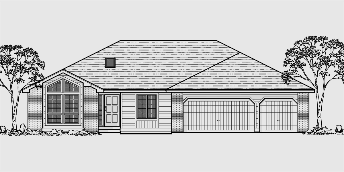 House front color elevation view for 10050 One level house plans, house plans with 3 car garage, house plans with basement, house plans with storage, 10050