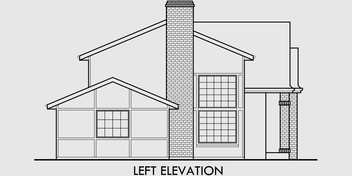 House side elevation view for 9912 Tudor House Plan, master bedroom on main floor, house plans with Loft, 9912