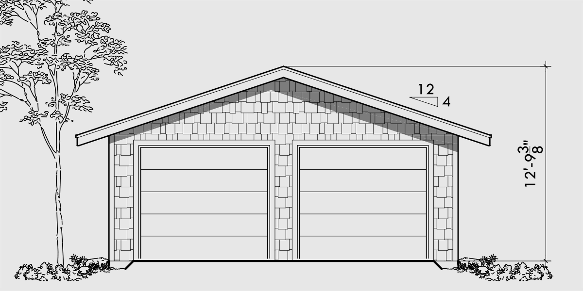 House front color elevation view for CGA-87 Two car garage plans, stock building plans, cga-87
