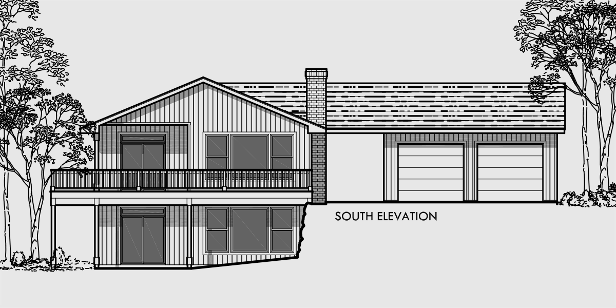 House front color elevation view for 9947 Master on main house plans, house plans with large decks, house plans with detached garage, daylight basement house plans, 9947