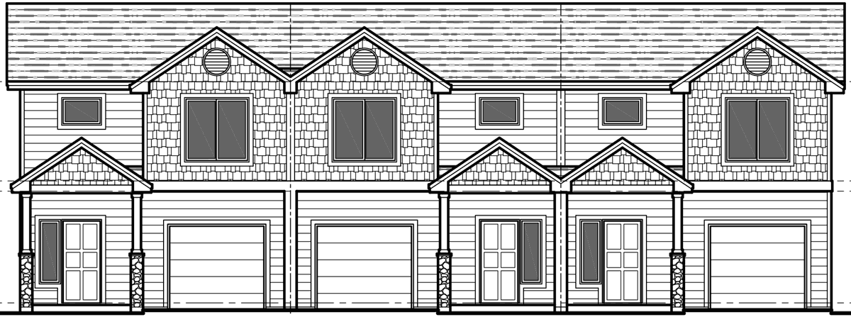 House side elevation view for T-397 triplex house plans best selling 3 bedroom 2.5 baths 1 car garage