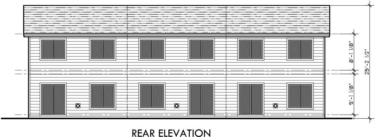 House front drawing elevation view for T-397 triplex house plans best selling 3 bedroom 2.5 baths 1 car garage