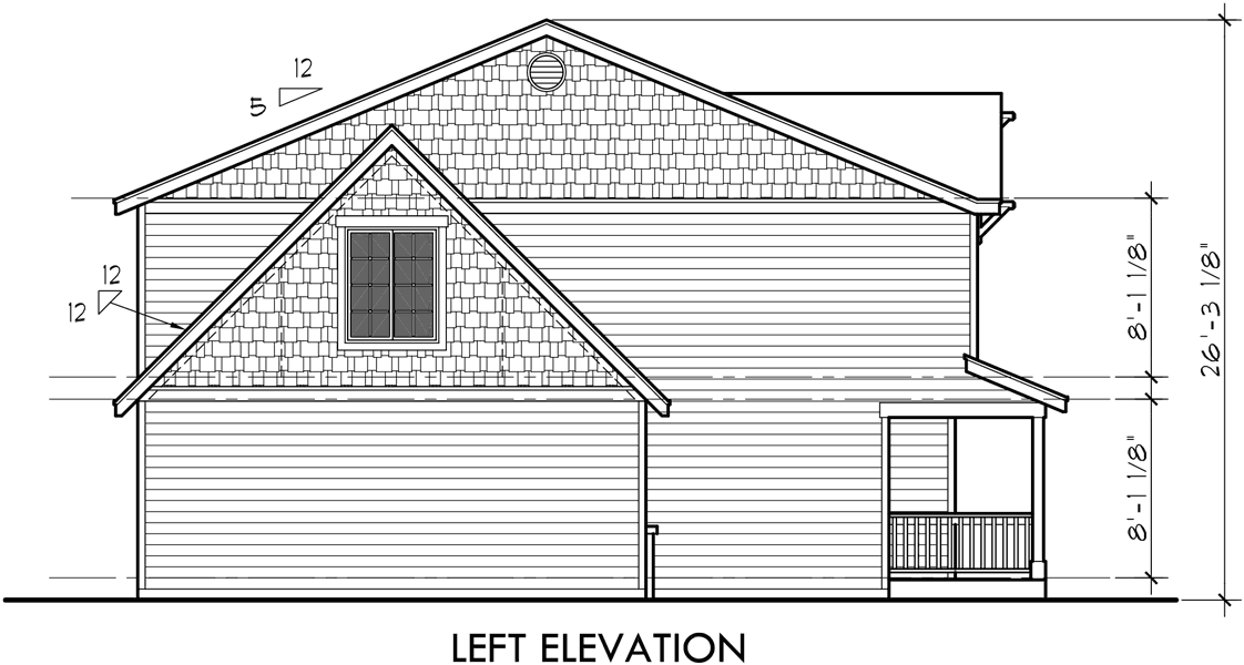 House front drawing elevation view for 10123 Farm House Plan, 4 bedroom house plan, bonus room plan, 10123