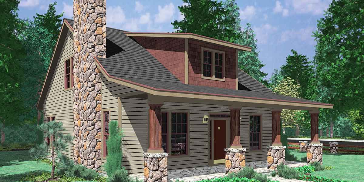 House front color elevation view for 10122 Bungalow House Plans, Large Porch House Plans, 1.5 Story House Plans, House Plans with Dormer Windows