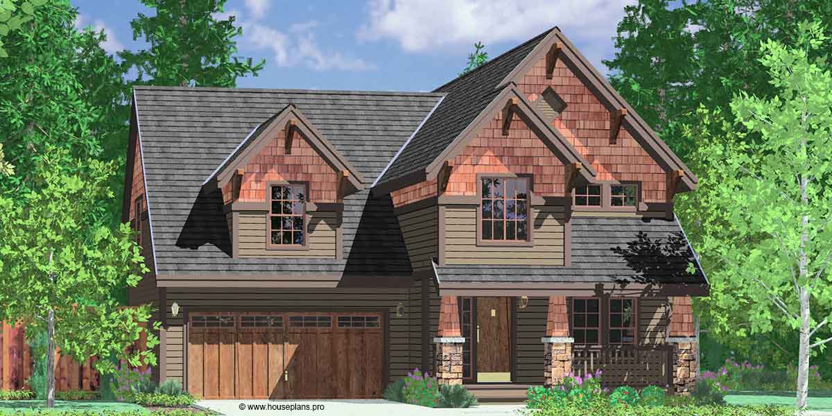 10121 2 Story Craftsman House Plans, 40' Wide House Plans, 4 Bedroom House Plans