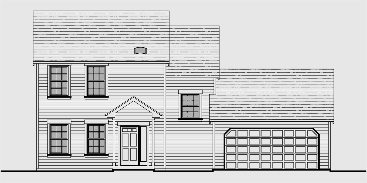 House front color elevation view for 10127 Two story house plans, 3  bedroom house plans, colonial house plans, 50 ft wide 24 ft deep