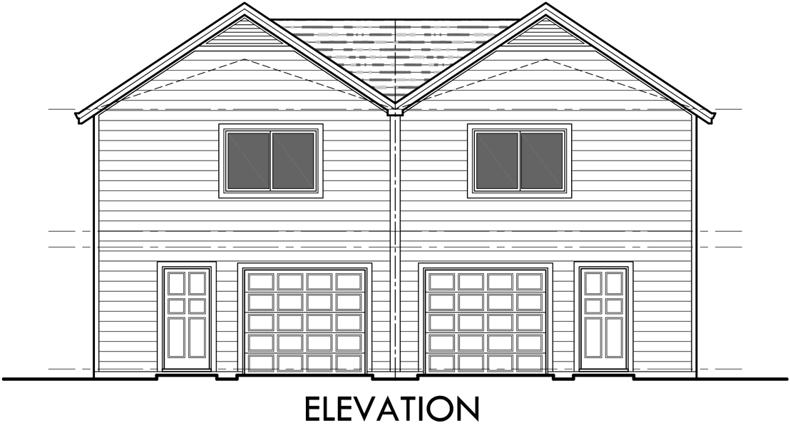 House rear elevation view for D-568 Duplex house plans, house plans with rear garages, D-568