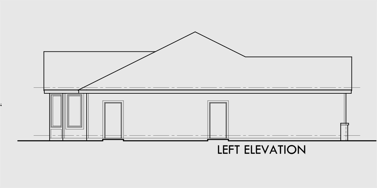 House rear elevation view for 10055 Single level house plans, ranch house plans, 3 bedroom house plans, great room house plans, house plans with shop, covered porch house plans, 10055