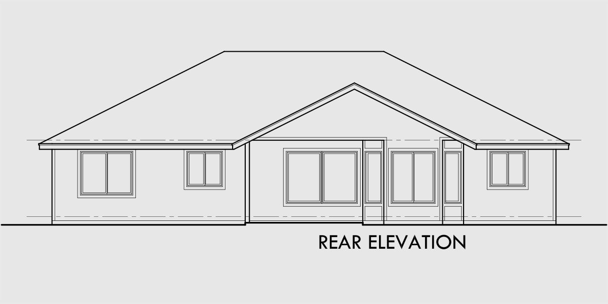 House side elevation view for 10055 Single level house plans, ranch house plans, 3 bedroom house plans, great room house plans, house plans with shop, covered porch house plans, 10055