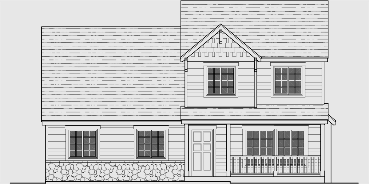 House front color elevation view for 9998 Two story house plans, 3 bedroom house plans, house plans with bonus room, rear entry garage house plans, 40 wide house plans, Covered Porch