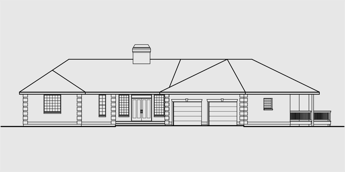 House front color elevation view for 9905 Ranch house plans, daylight basement house plans, sloping lot house plans, mother in law house plans, 9905