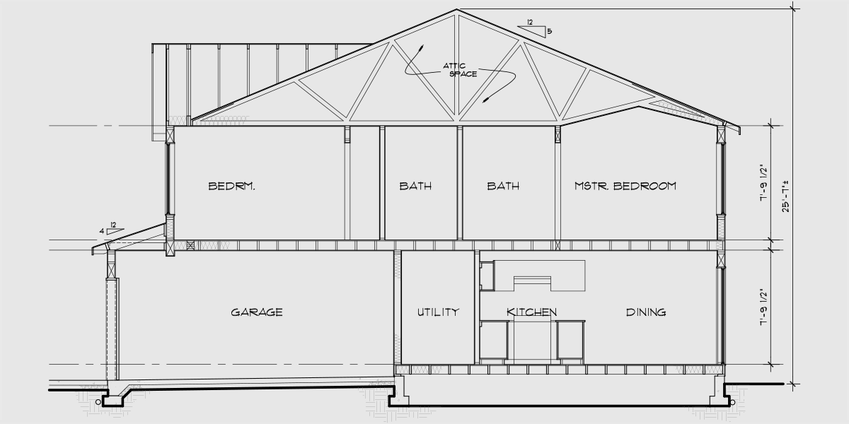 House rear elevation view for D-576 Mirrored duplex house plans, 2 story duplex house plans, 3 bedroom duplex plans, D-576