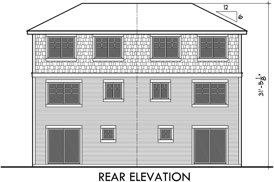 House front drawing elevation view for D-585 Townhouse Plans, Row House   Plans, 4 Bedroom Duplex House Plans