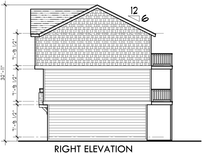 House front drawing elevation view for F-549 4-plex house plans, double master suite house plans, F-549