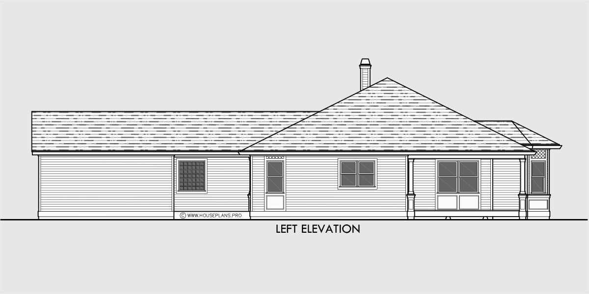 House side elevation view for 10153 Victorian house plans, one story house plans, house plans, house plans with wrap around porch, Portland house plans, 10153