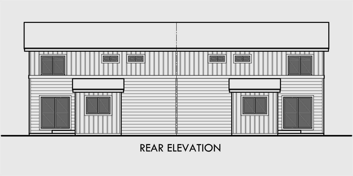 House side elevation view for D-597 Duplex house plans, duplex plans with garages together, 3 bedroom duplex plans, D-597