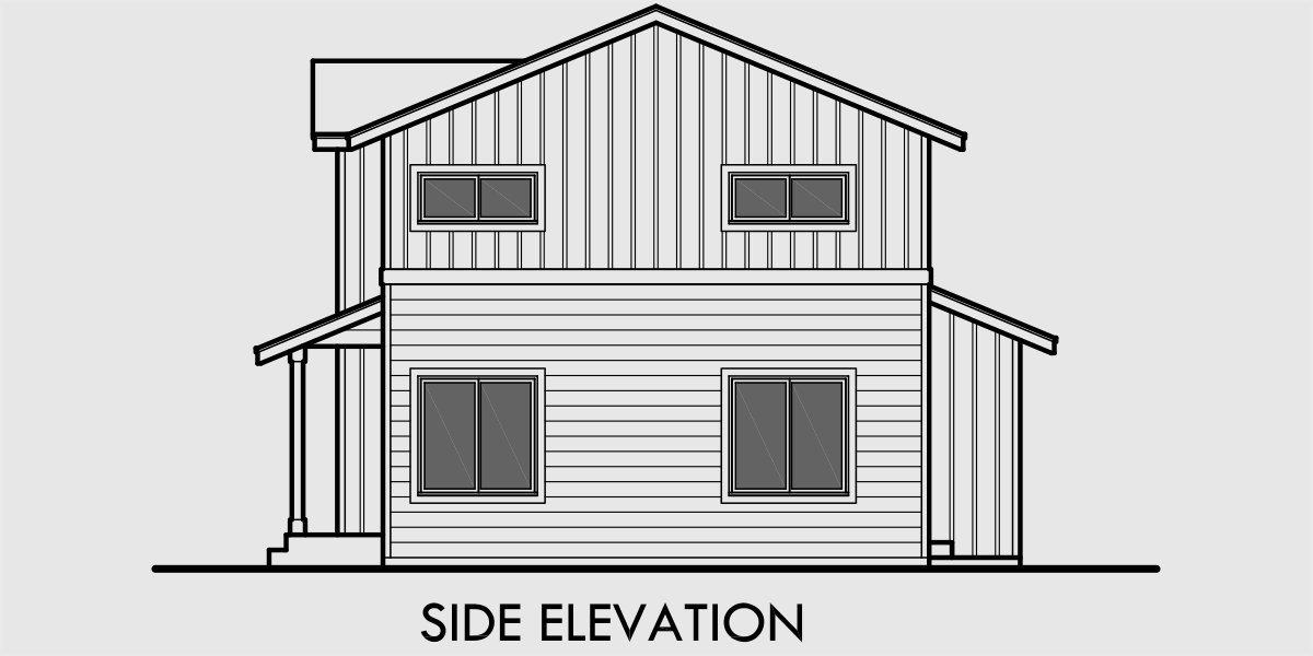 House rear elevation view for D-597 Duplex house plans, duplex plans with garages together, 3 bedroom duplex plans, D-597