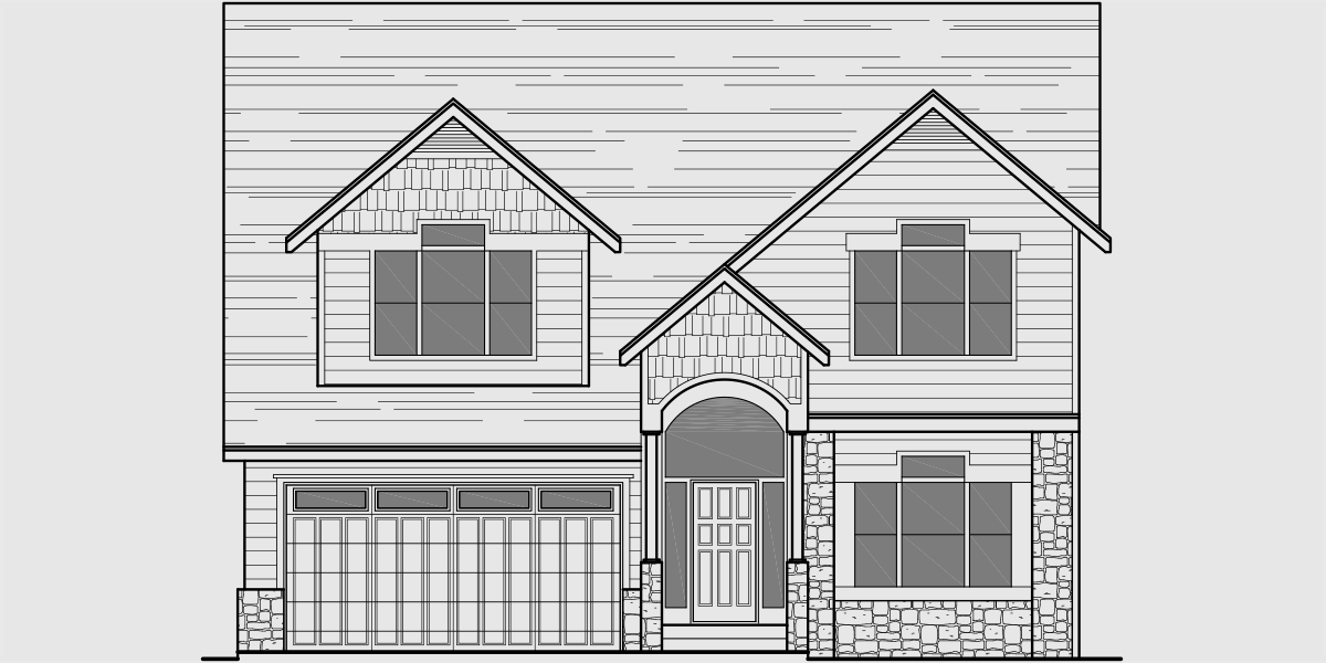 House front color elevation view for 10168 Portland house plans, narrow house plans, 3 bedroom house plans, 10168