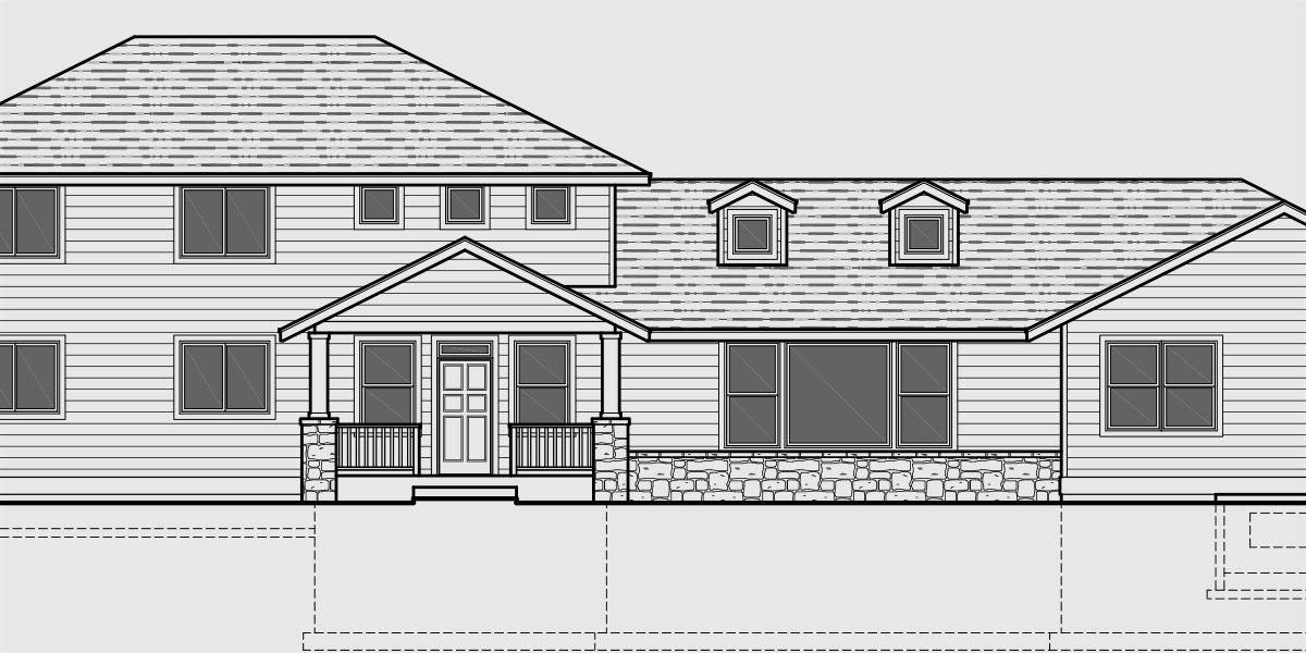 House front color elevation view for 10089 Master bedroom on main floor, side garage house plans, 5 bedroom house plans, 10089